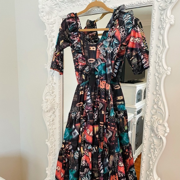 SALE New York Couture Limited Edition Vintage Printed Ruffle Maxi Dress - Picture 6 of 13